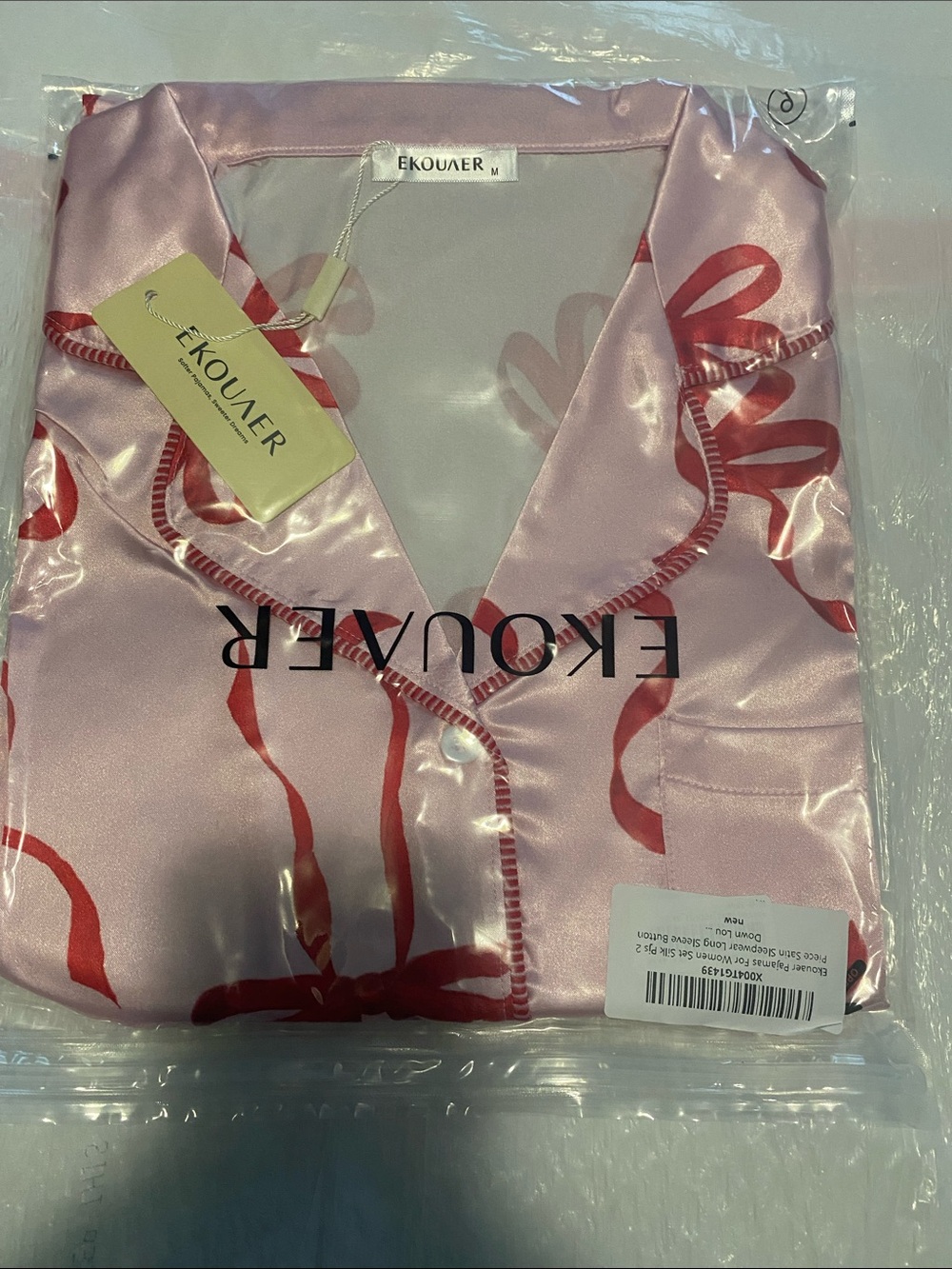 Long Sleeve Silk Pajamas with Bow Pattern